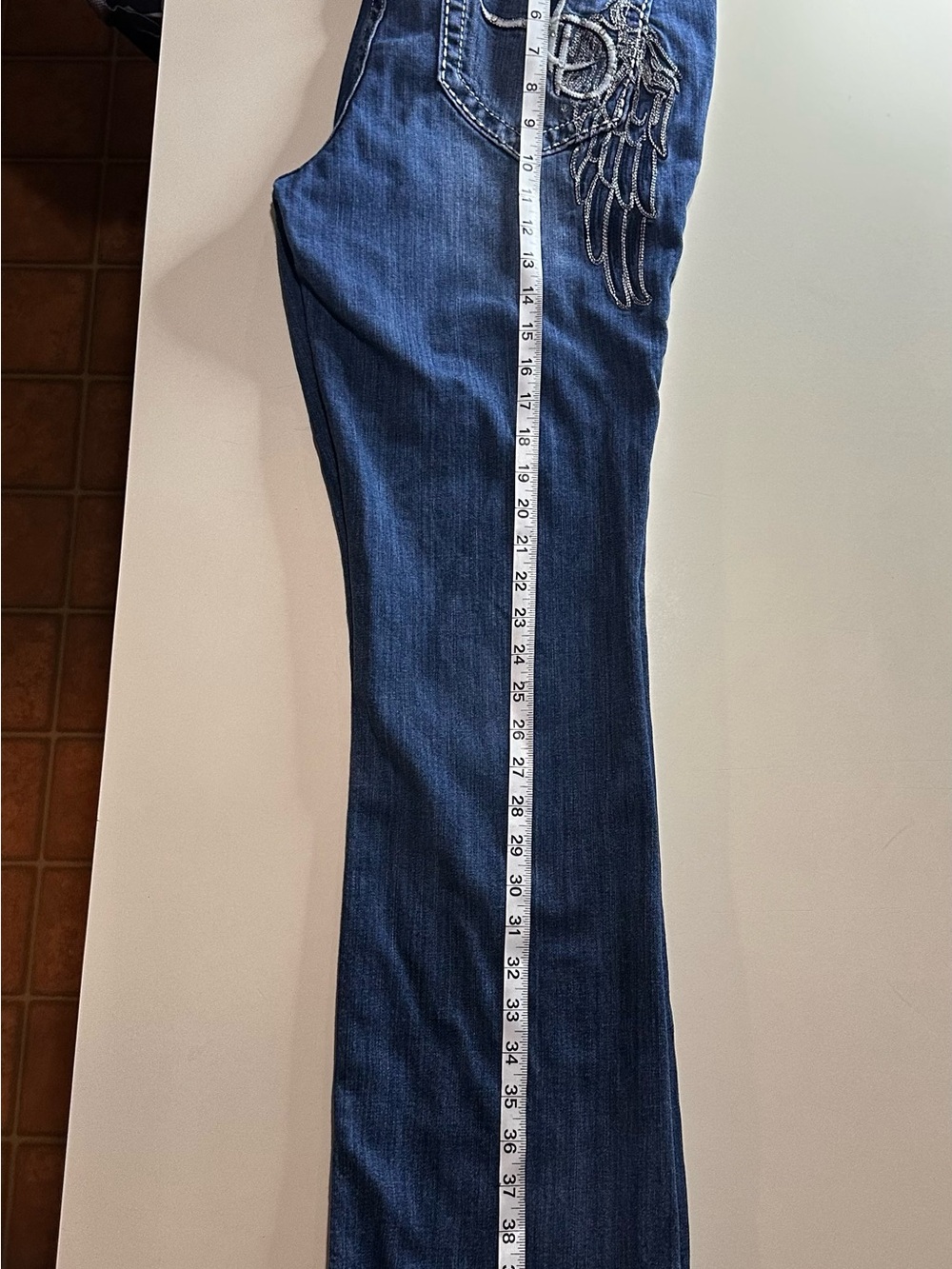 Harley-Davidson Blue Denim Wide Leg Jeans with Embroidered Wing. Very sexy! - Picture 2 of 9